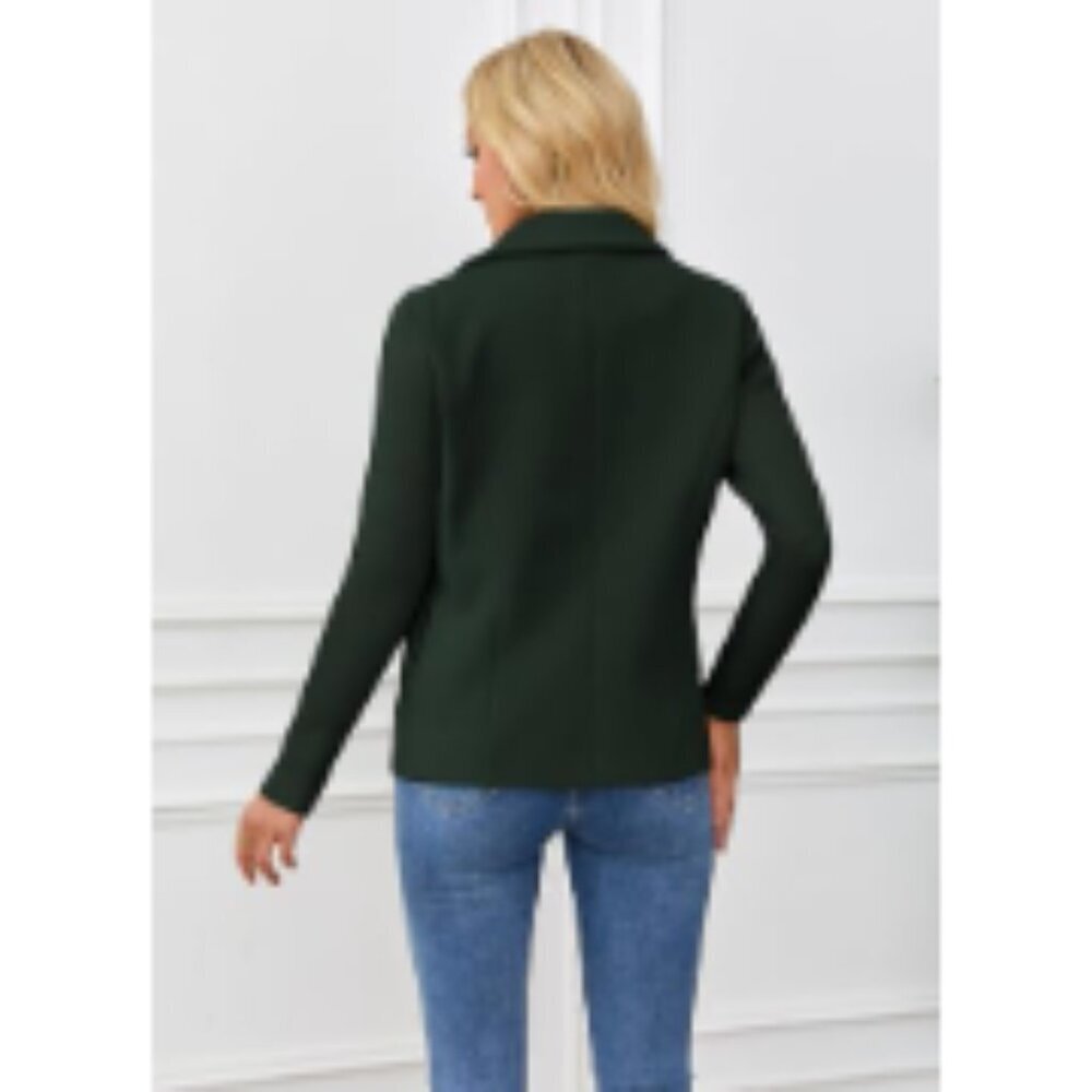 Double Breasted Wool Pea Coat Notched Lapel Ribbed Knit Sleeves Blazer - Picture 6 of 7
